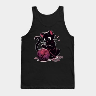 Cat and knitting kawaii cat with yarn ball Tank Top